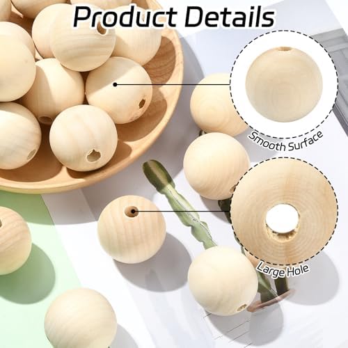 ornazy 100pcs natural wood balls with big hole, close-up detail