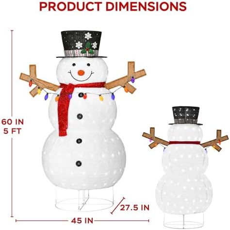 5ft lighted 3d snowman outdoor christmas decor, side view