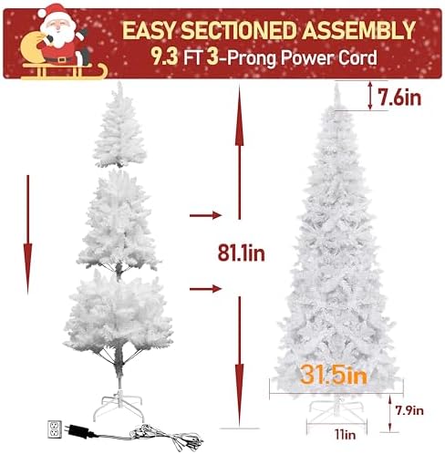 mupater 6ft pencil christmas tree, pre-lit artificial christmas, close-up detail