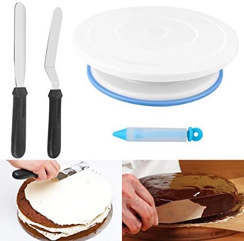 132 Pcs Cake Decorating Supplies kit with Turntable,48 Pcs Numbered Icing Tips and 3 Pcs Russian Piping Nozzles,12 Pcs Cupcake Moulds