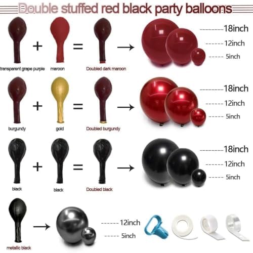 red black party balloon kit 2pack foil fringe, side view