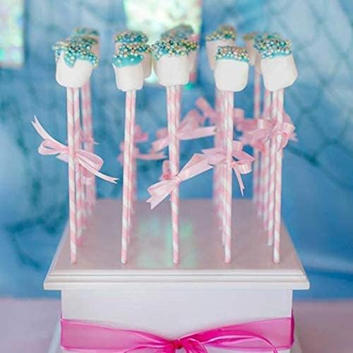 Disposable White and Pink Striped Paper Straws, Hot Pink Swirl Straw Pastel Princess Drinking Straws for Valentines Birthday Wedding Party Suppliers (7.75 Inches, Box of 100)