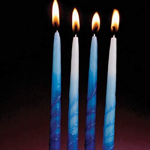 Rite -Lite Judaica Premium Chanukah Candles. Handcrafted, Tri-Color Blue/White Stripe. Box of 45