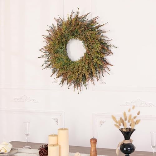 26" large artificial fern leaves fall wreath for, side view