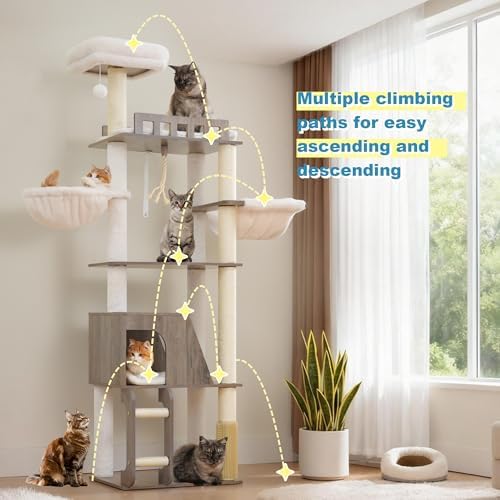 hey-brother wooden cat tree, furniture tower with large, view 9