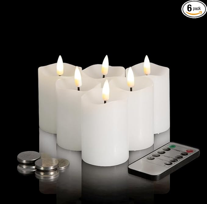 Eywamage White Flameless Votive Candles with Remote Batteries, 2x3 inch Flickering Small LED Wax Pillar Candles 6 Pack