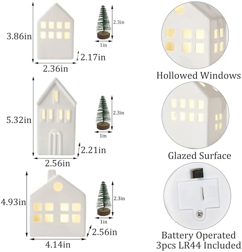 ceramic christmas village houses, white christmas houses with shown in use