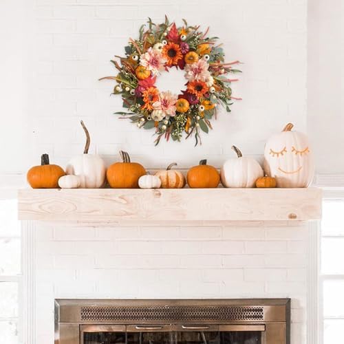 24 inch fall wreaths for front door artificial on a desk or shelf