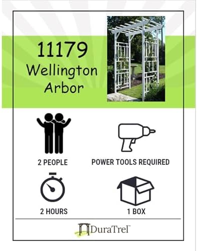 dura-trel wellington arbor, vinyl garden archway for outdoors showing dimensions