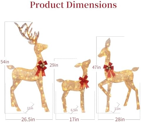 3-piece lighted christmas deer family - holilite 4.5ft shown in use