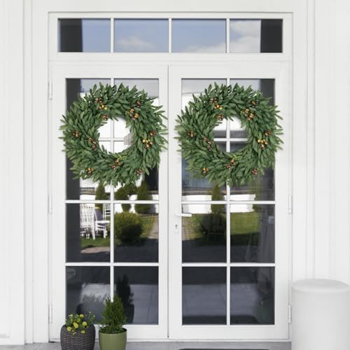 26 inch large eucalyptus olive wreaths for front, side view