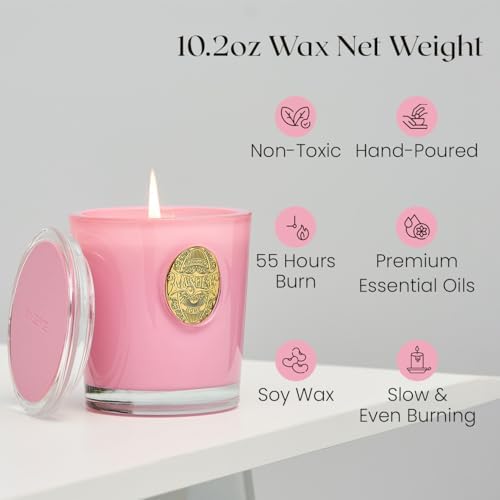 M&SENSE Peony Blush Scented Candle | 9.2 oz Soy Wax Pink Candle, Non-Toxic Aromatherapy Candle for Stress Relief & Home Spa