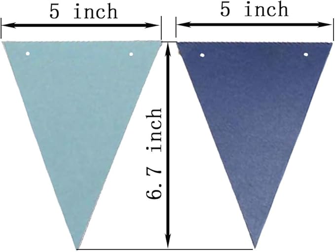 Dark Blue Light Blue Vintage Double Sided Triangle Flag Bunting Pennant Banner for Baby Birthday Party, Wedding Decor, Baby Shower, 30pcs Flags, Pack of 1