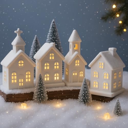 light up christmas village set of 4 lighted, view 9