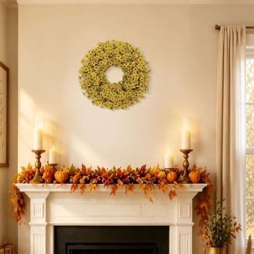 20" yellow fall wreath for front door, artificial, view 9