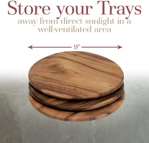 woodard & charles acacia wood 9" round plates showing dimensions