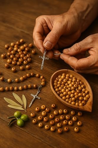 holy land olivewood 6mm rosary beads for sale, package contents
