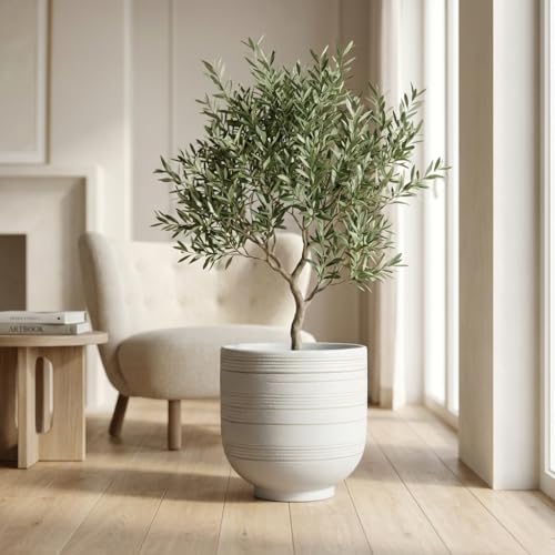 herduk large white ceramic planter for indoor trees, side view