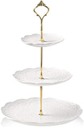 Sweejar 3 Tier Ceramic Cake Stand Wedding, Dessert Cupcake Stand for Tea Party Serving Platter(Rose White)
