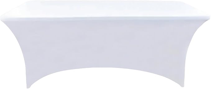 10-Pack 4ft White Spandex Table Covers for Rectangular Folding Tables - Wrinkle Resistant Stretch Tight Table Cloths - Fitted Table Protector for Parties, Trade Shows, Banquet, and Wedding