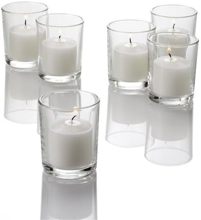 Set of 72 Richland® Votive Candles White Unscented and 72 Eastland® Votive Holders Clear