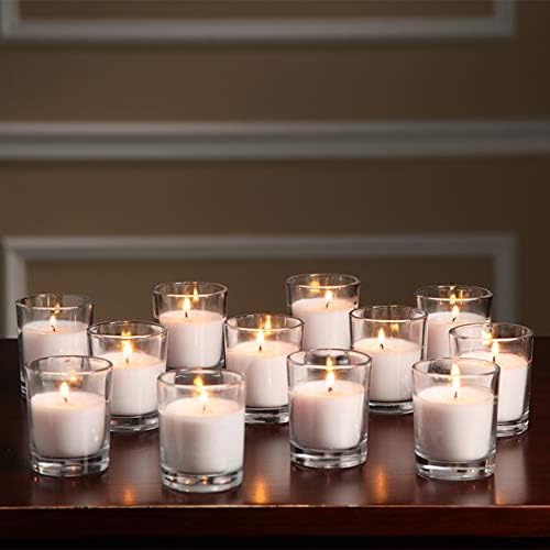 48-Pack Clear Glass Votive Candles – 10–12 Hour Long Burn, Unscented, Ivory, Bulk Set for Weddings, Events & Table Centerpieces – Hosley