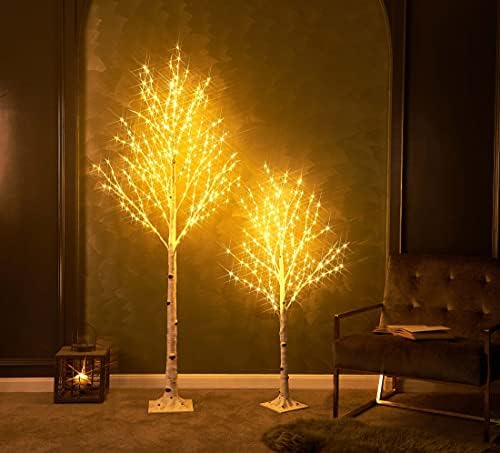birchlitland lighted birch tree 6ft 330l warm white, front angle view
