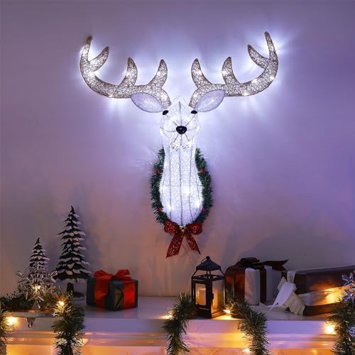waterglide lighted christmas wall decor reindeer head, 28" showing dimensions
