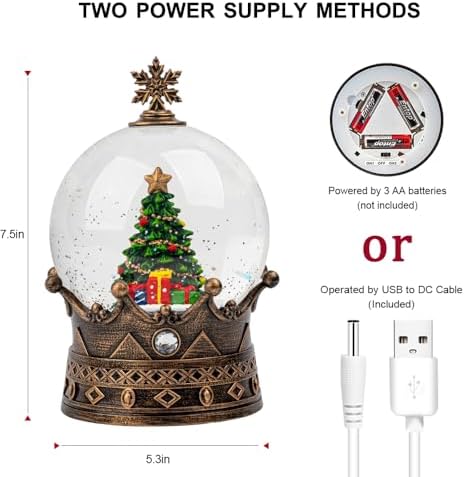 Snow Globe Lighted Christmas Decorations, Christmas Tree Musical Crown Snow Globe with Swirling Glitter, Christmas Holiday Party Gifts and Decorations