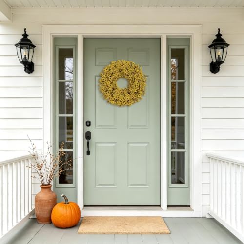 20" yellow fall wreath for front door, artificial showing dimensions