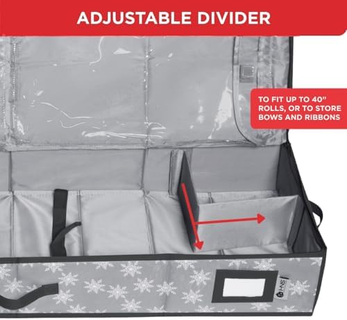 HOLDN’ STORAGE Premium Wrapping Paper Storage Container - Durable 600D Tear-Proof, Fits 27 Rolls Gift Wrap, Extra Pockets for Ribbons & Bows, Underbed Storage - Ideal for Holiday Christmas, Grey/White Snowflakes