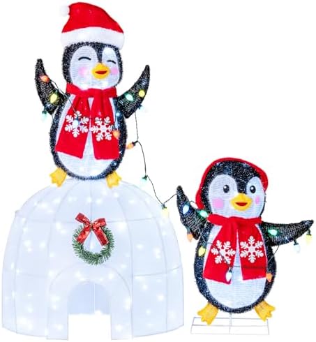 tangkula lighted christmas penguins & igloo, 3d north, view 9