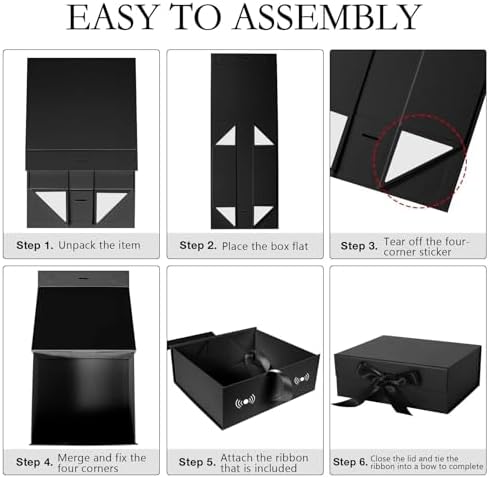 lfbox black gift box with ribbon magnetic lids, close-up detail