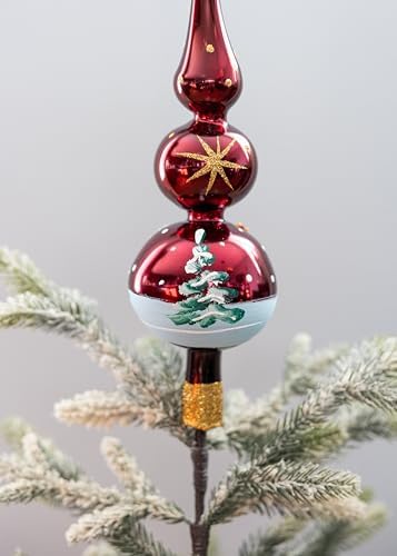 Vintage Glass Tree Topper Mouth Blown Christmas Tree Topper Finial Tree Topper Hand Decorated Made in Poland