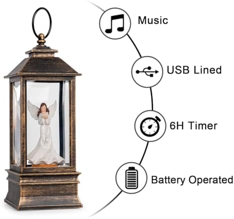 10'' musical snow globe lantern lighted angel with shown in use