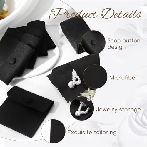 microfiber jewelry pouch with cleaning cloth 3.2"x3.2" jewelry, close-up detail