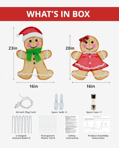 2-piece lighted 2d gingerbread man christmas decorations outdoor, side view