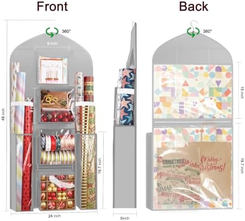 hanging wrapping paper organizer storage, over door gift shown in use