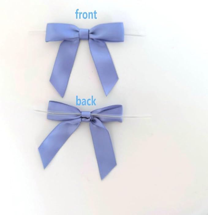 50pcs 2-1/2" Smog Blue Satin Ribbon Bows with Twist Ties Smog Satin Ribbon Bows for Candy Party Decoration Gift Packing Wrapping Accessories(2.5”,Airy Blue)
