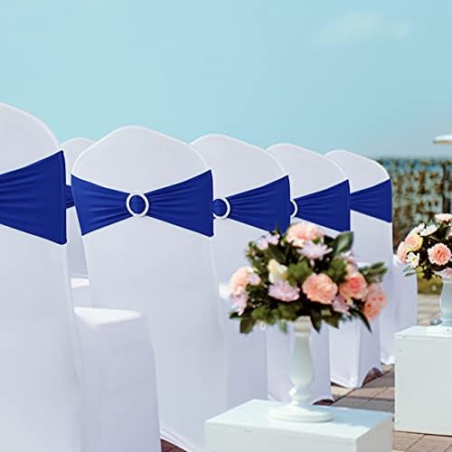 Babenest Spandex Chair Sashes Bows 50PCS Premium Stretch Chair Cover Band with Buckle Slider Universal Elastic Chair Ties for Wedding Party Ceremony Reception Banquet Decoration (Royal Bule)