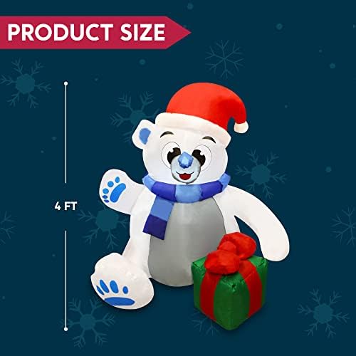 joiedomi 4 ft christmas inflatable polar bear with showing dimensions