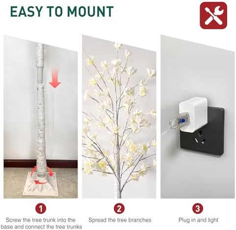 5ft white flower tree with lights,lighted flower tree showing dimensions