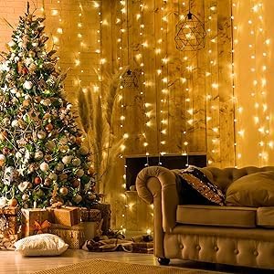 Twinkle Star 300 LED Dual Color Changing Curtain Lights with Remote，Connectable 8 Modes Plug in Christmas String Lights for Bedroom Backdrop Outdoor Decor RGBW