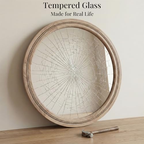 solid wood 36 inch round beaded wall decor, front angle view