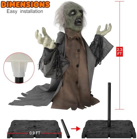 kemooie halloween animatronics groundbreaker zombie decorations, side view