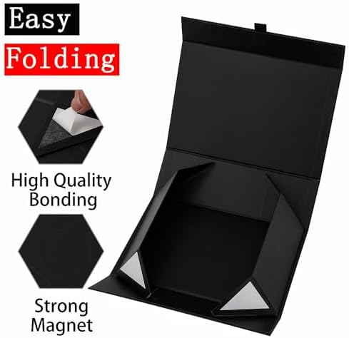 Black Gift Box Large 13.5x11.8x4.7 Inches, Black Gift Boxes for Presents with Magnetic Closure Lid, Luxury Gift Box Rectangle Collapsible Boxes for Gift Packaging
