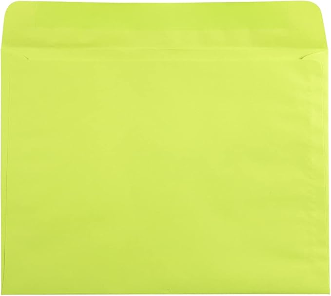 JAM PAPER 9 x 12 Booklet Colored Envelopes - Ultra Lime Green - Bulk 500/Box
