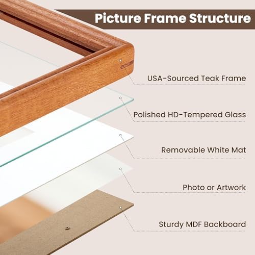 16x20 picture frame,natural solid teak wood photo frame|high, side view