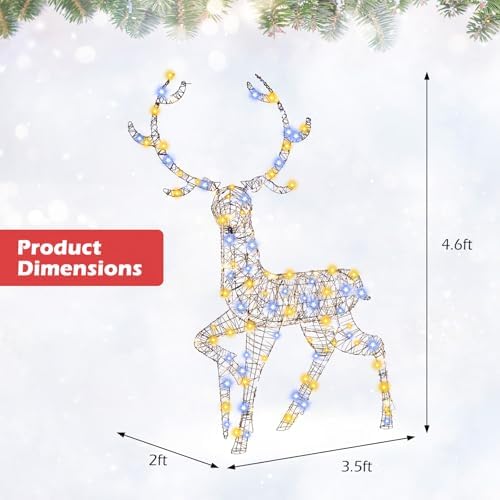 tangkula 4.6 ft christmas 3d lighted reindeer, pre-lit showing dimensions