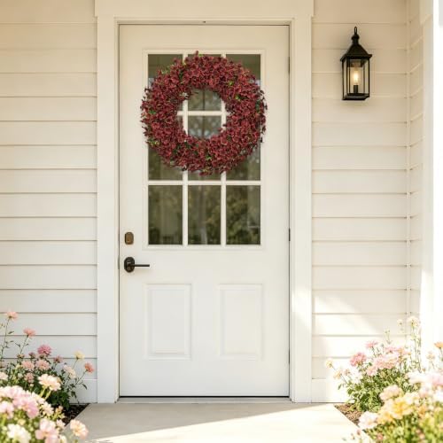 24" burgundy artificial floral wreath for front door, package contents